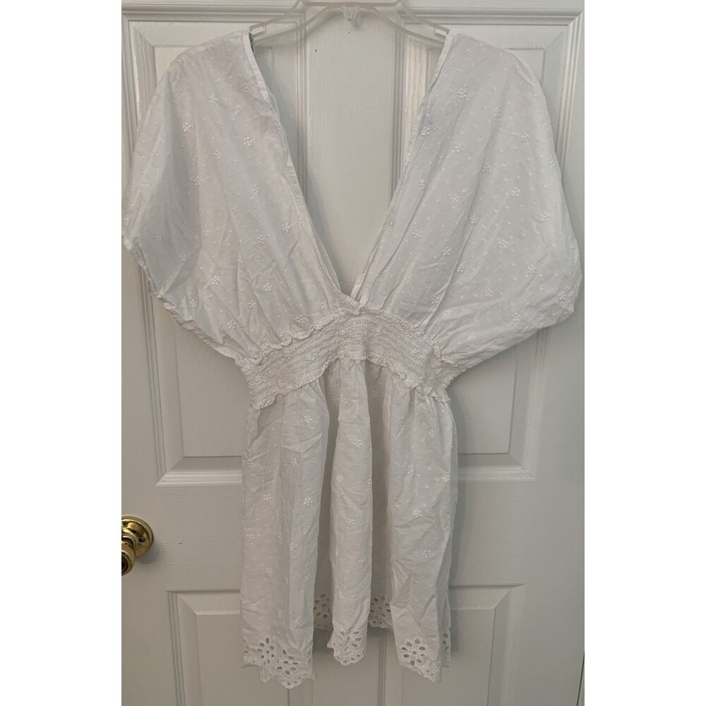 Blue Island Beach Cover up Dress Size XL White Eyelet Boho Summer 100% Cotton